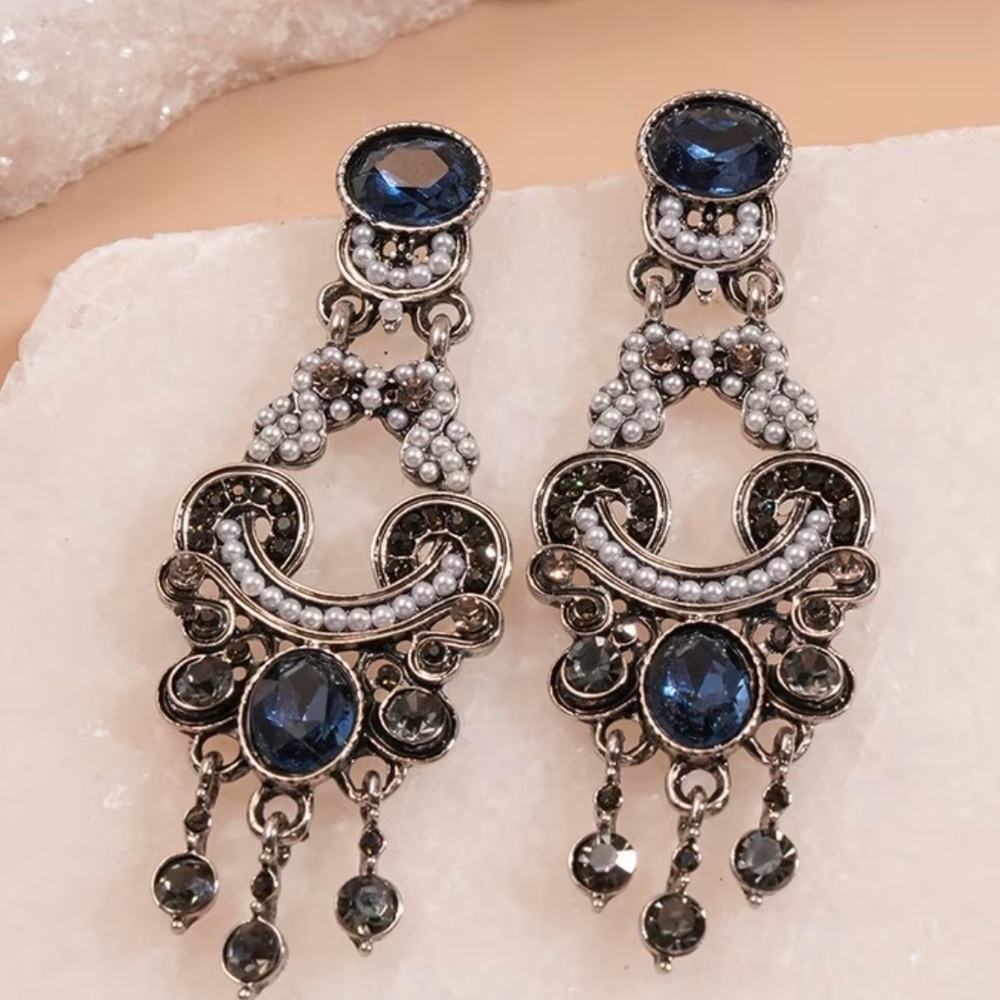 Elegant Silver and Blue Statement Earrings